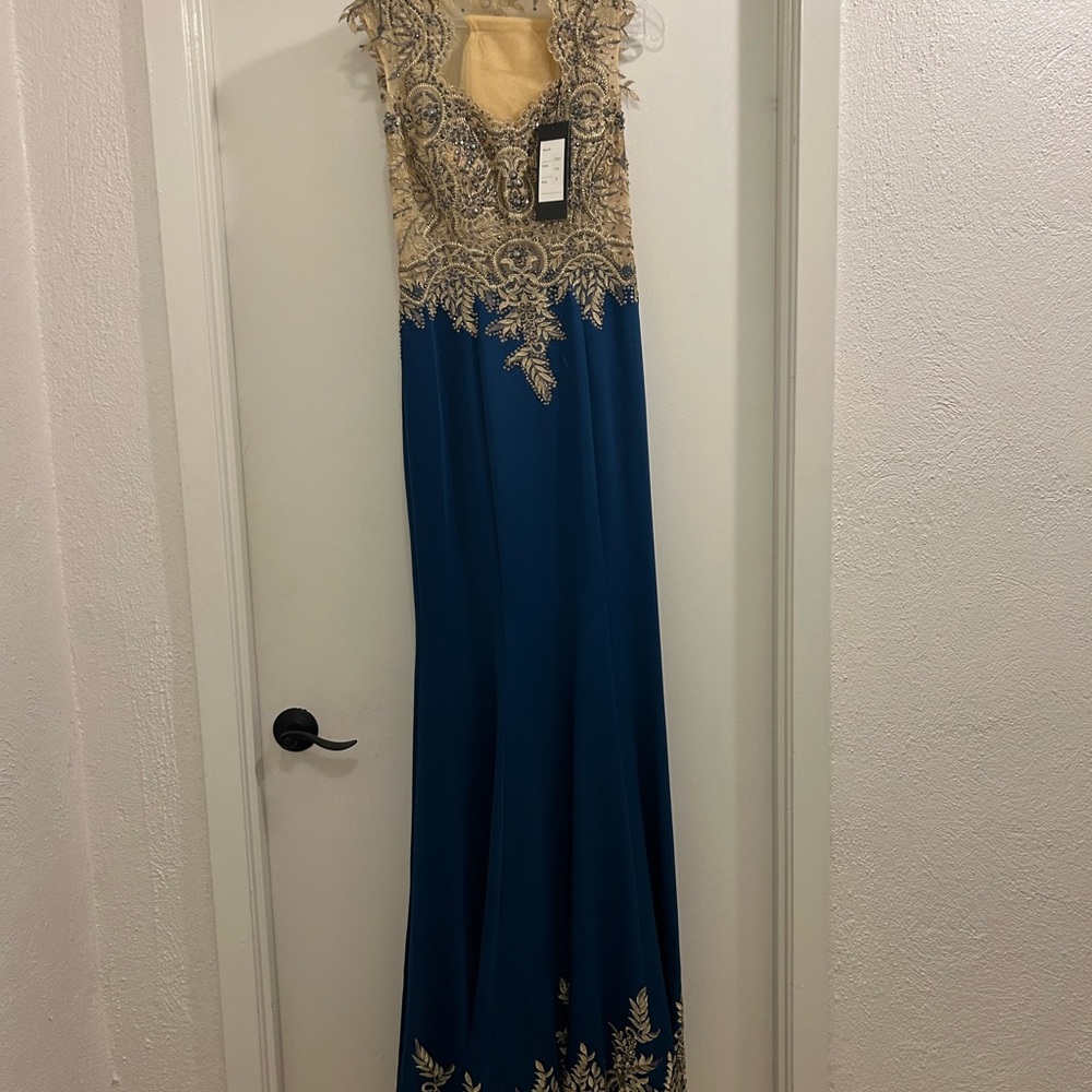 Elegant Green and Gold Evening Gown